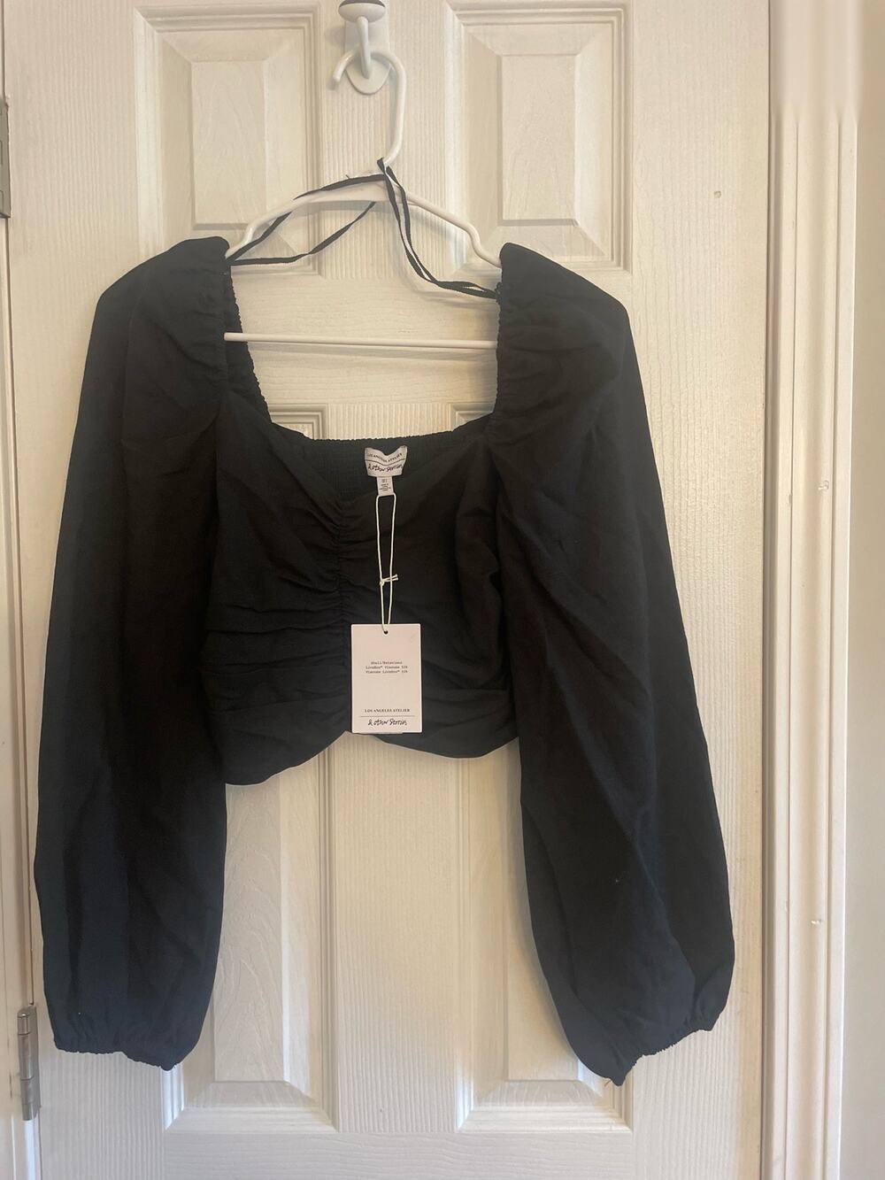 "Los Angeles Atelier, And Other Stories"  Black Linen Blend Crop Top, A33
